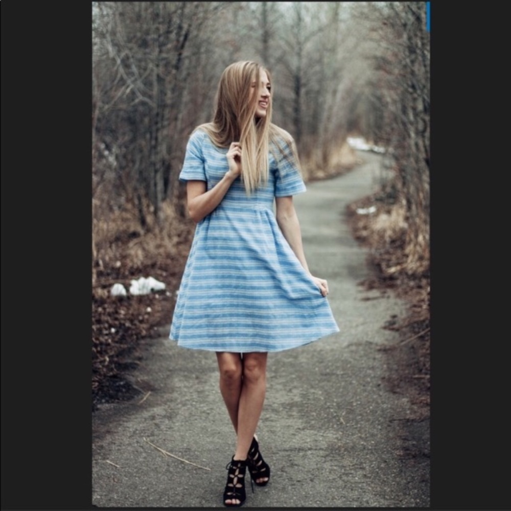Hailey & Co chambray dress, striped blue white